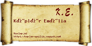 Káplár Emília névjegykártya